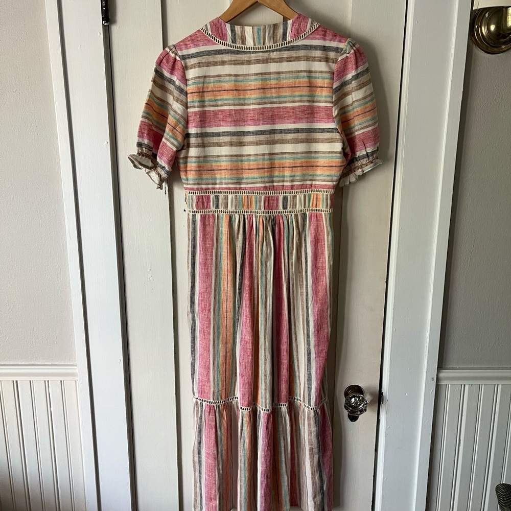 Colorful Striped V-Neck Midi Dress - Picture 2 of 4